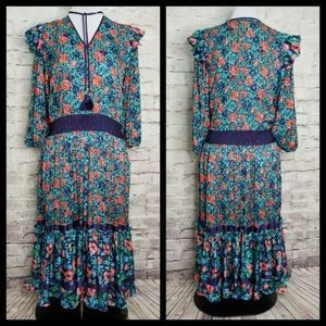 Vintage‎ 80s Diane Freis Georgette Floral Beaded Gypsy Boho Midi Dress